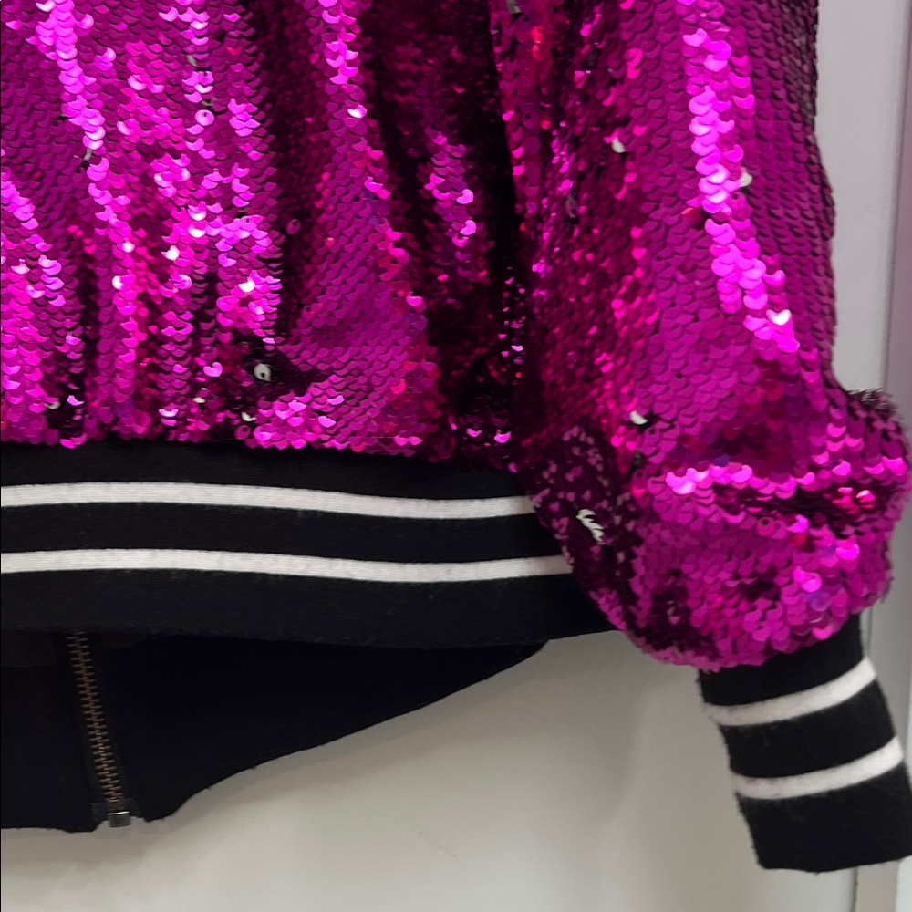 Torrid Fuchsia / Silver Sequin Bomber Jacket, Size 1 - Picture 12 of 12